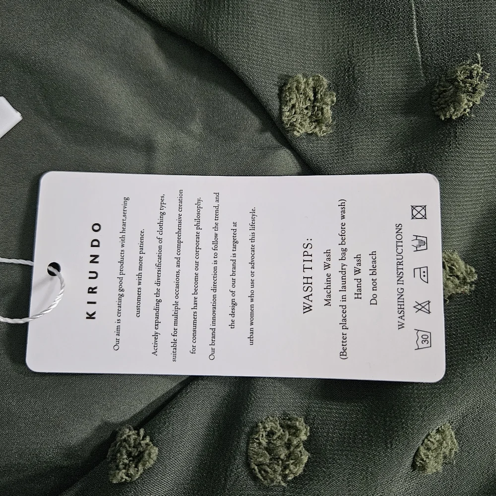 Kirundo Women’s Army Green Dress Size M V Neck Swiss Dot Ruffles NWT - Picture 7 of 10